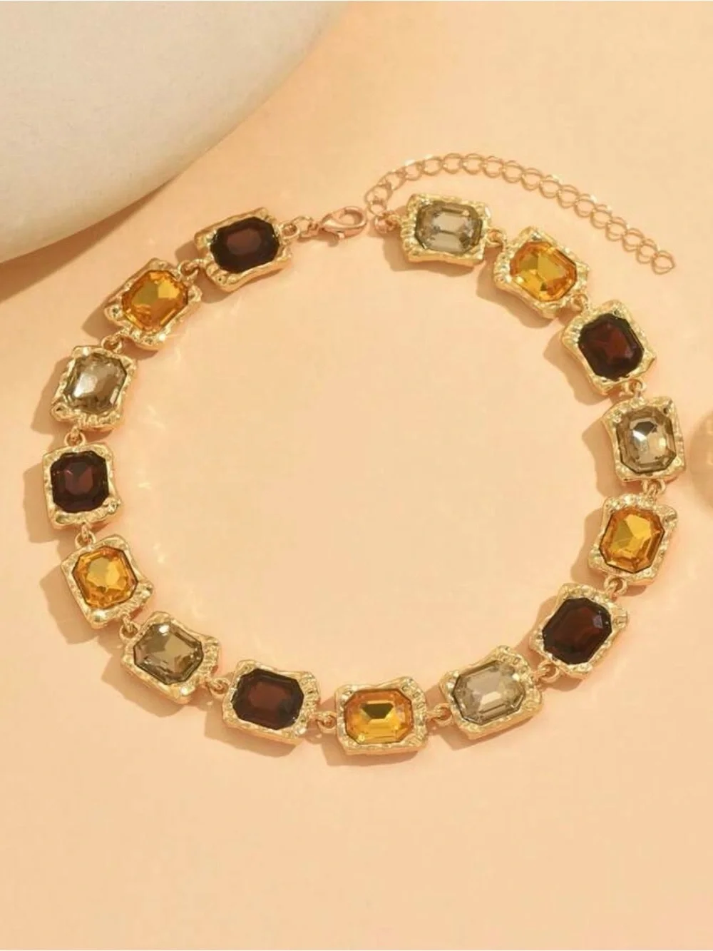 Vintage-Inspired Multicolor Crystal Statement Bracelet – Gold Tone